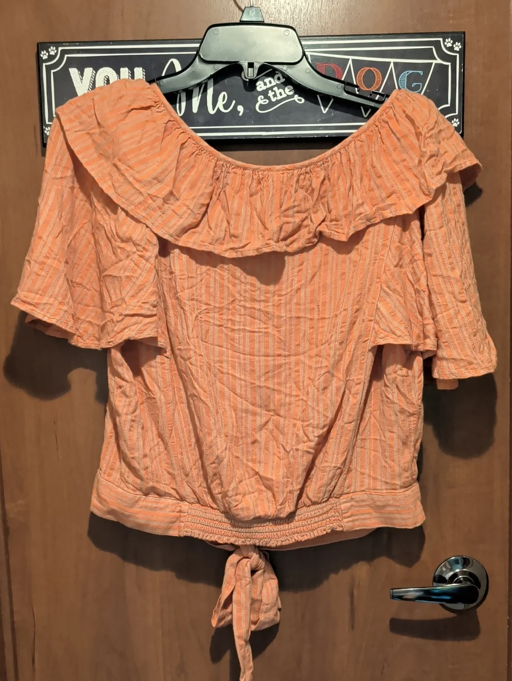 Free People Peach Ruffle Button-Front Tie-Hem Top